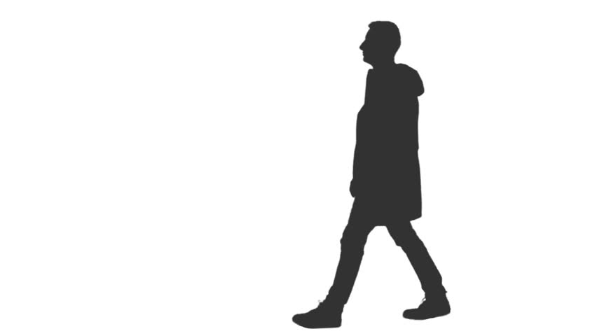 852x480 Silhouette Of A Walking Man, Side View, Full Hd Footage With Alpha