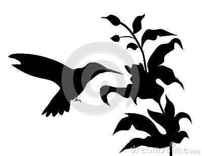 400x310 Hummingbird And Flowers Silhouette Vector Clip Art