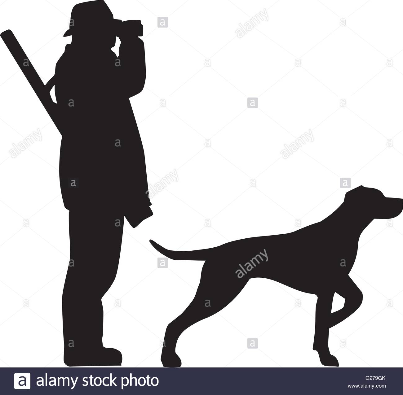 1300x1276 Hunter With Field Glasses And Dog Stock Vector Art Amp Illustration