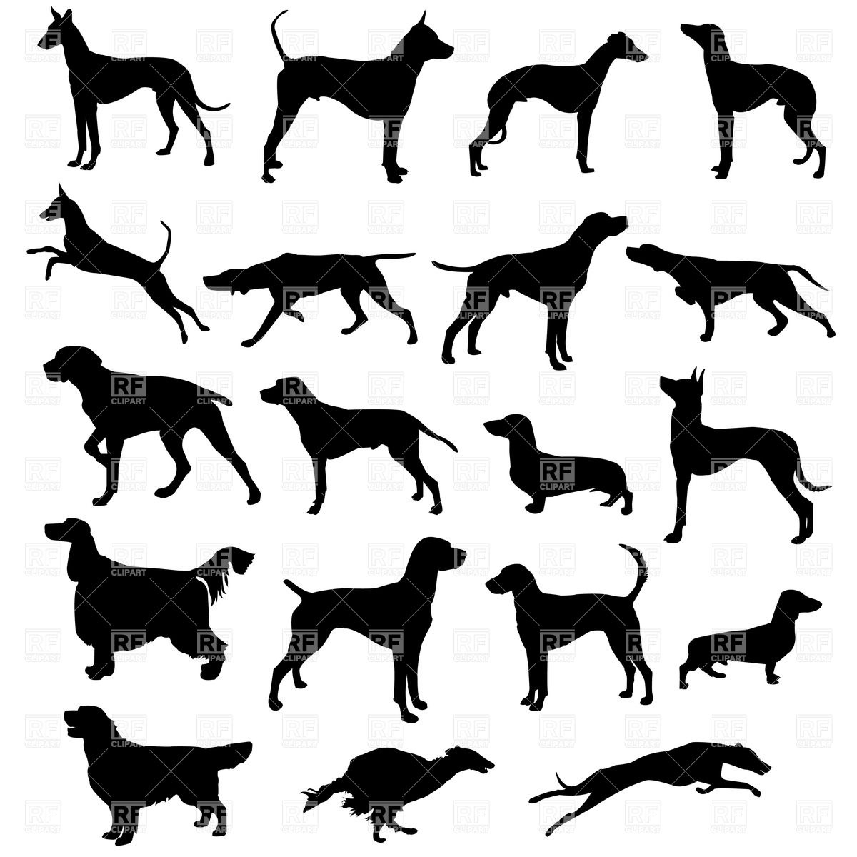 1200x1200 Set Of Silhouettes Of Hunting Dogs In Point And Motion Royalty