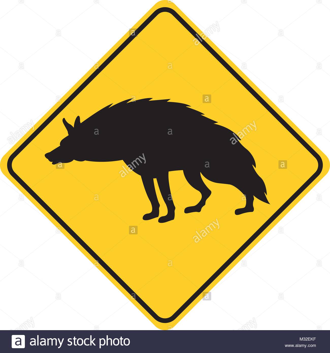 1300x1390 Hyena Silhouette Animal Traffic Sign Yellow Vector Illustration