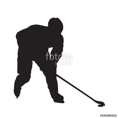 500x500 Ice Hockey Player Skating With Puck, Isolated Vector Silhouette