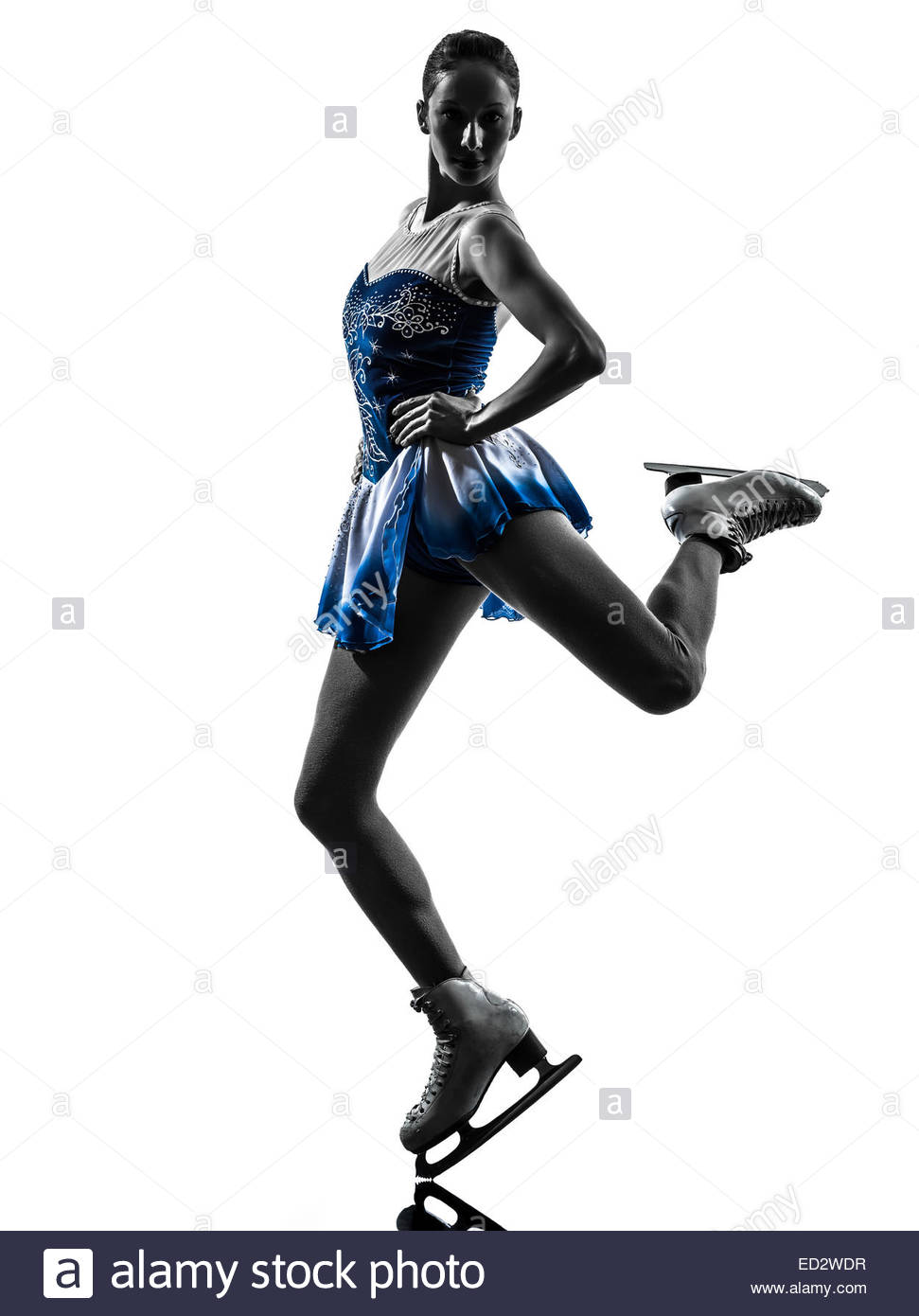 971x1390 One Woman Ice Skater Skating In Silhouette On White Background