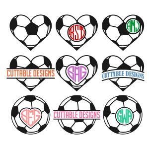 300x300 Soccer Heart Frame Svg Cuttable Design Cut File. Vector, Clipart