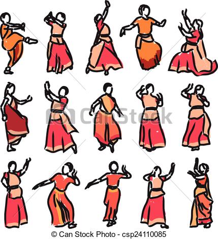 429x470 Vector Set Of Isolated Contour Silhouettes Indian Dancers Vector