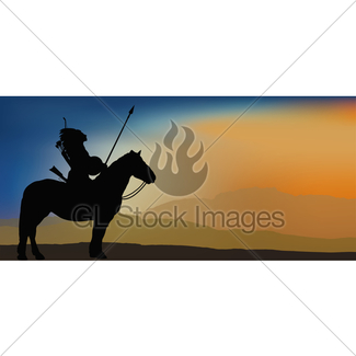 325x325 American Indian Silhouette With Horse Gl Stock Images