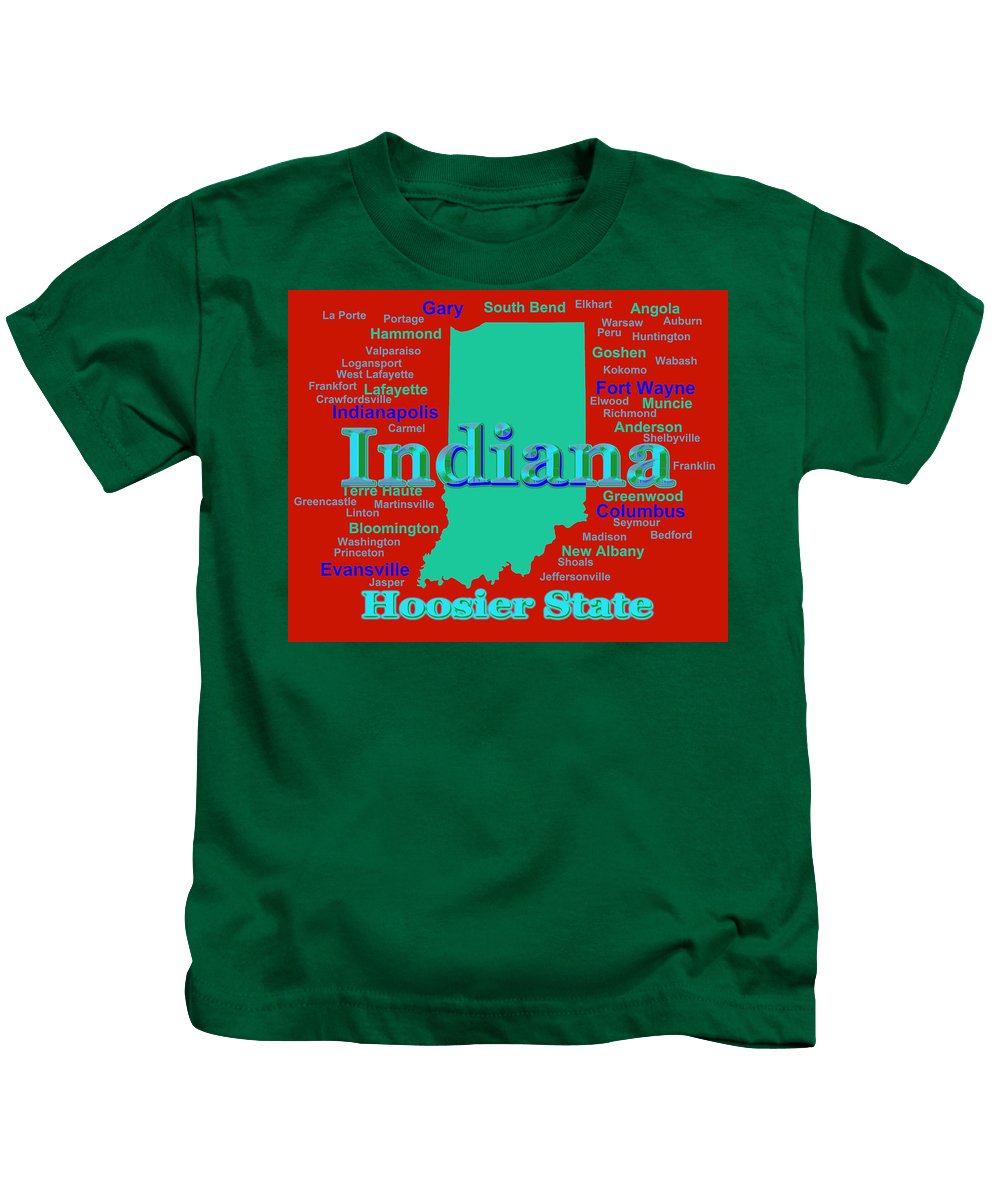 1000x1200 Colorful Indiana State Pride Map Silhouette Kids T Shirt For Sale