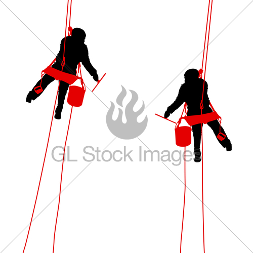 500x500 Silhouette Of Industrial Climber Washes Windows On A Whit Gl
