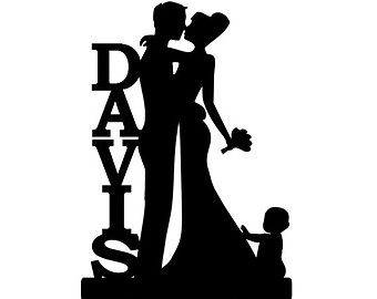 340x270 Bride And Groom Silhouette Wedding Cake Topper With A Daughter