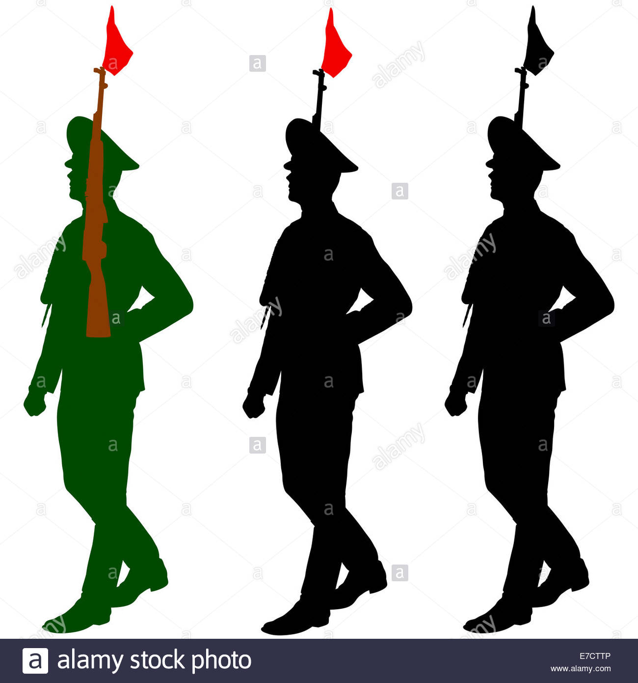 1300x1390 Silhouette Soldiers During A Military Parade. Vector Illustratio