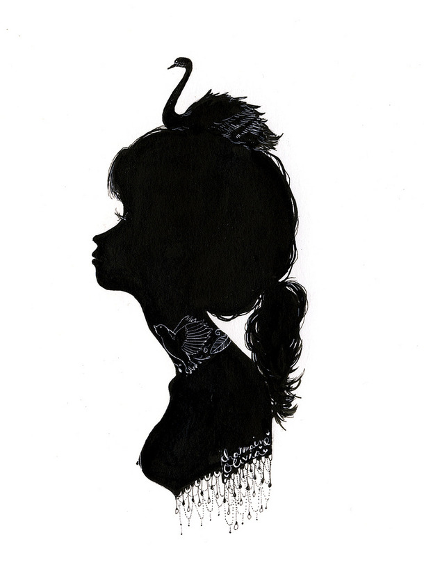 610x812 Girl, Illustration, Ink, Pretty, Silhouette, Swan
