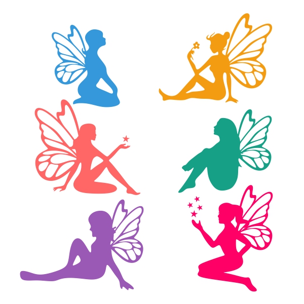 600x600 Sitting Fairies Cuttable Design Cut File. Vector, Clipart, Digital