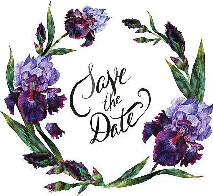 433x398 Watercolor Iris Wreath Isolated Premium Clipart