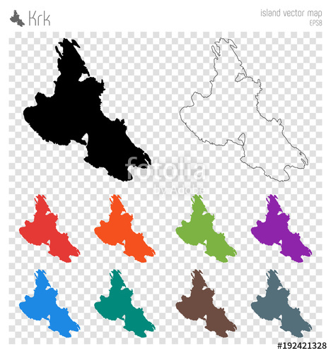 468x500 Krk High Detailed Map. Island Silhouette Icon. Isolated Krk Black