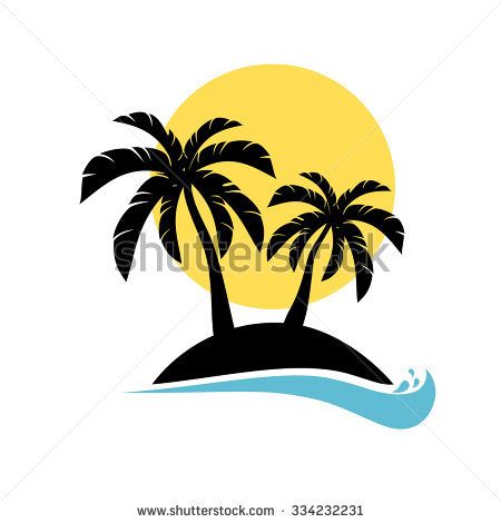 450x470 Palm Trees Silhouette On Island. Vector Palm Trees