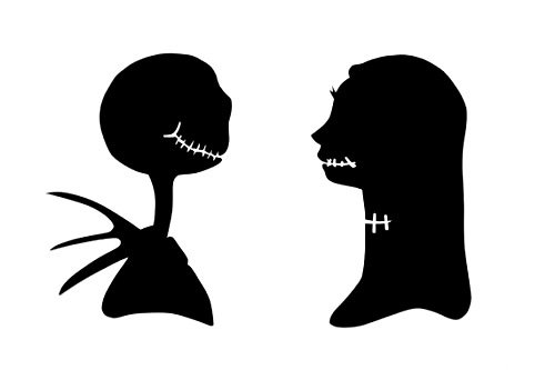 500x333 Jack Skellington Jill Silhouette White Vinyl Car