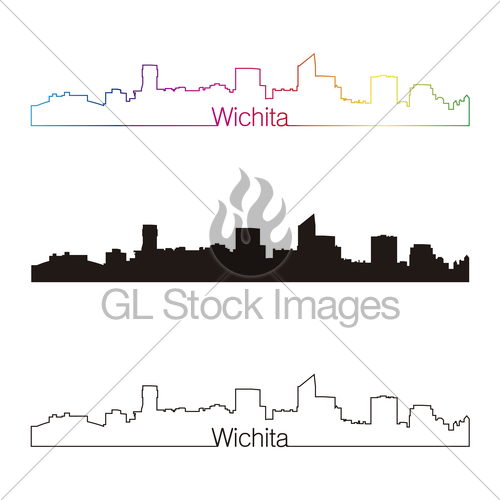 500x500 Wichita Skyline Linear Style With Rainbow Gl Stock Images