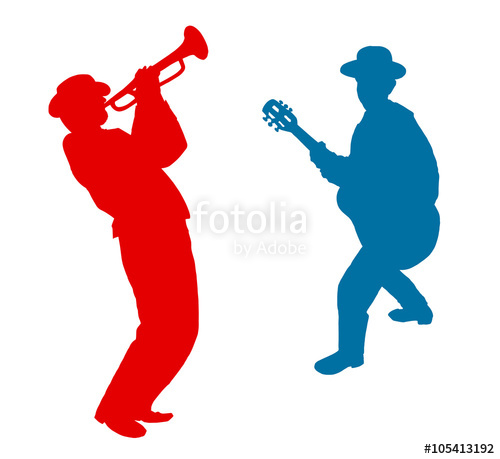 500x459 Trumpeter Player And Guitar Player, Jazz Man Silhouette Isolated