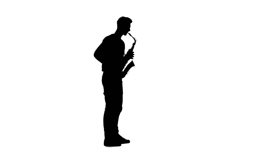 852x480 Jazz Melodies Performed By Young Musician. Silhouette On White