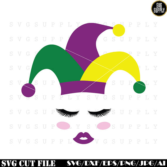 570x570 Mardi Gras Svg, Jester Hat With Face Svg Cut File Vinyl Decal