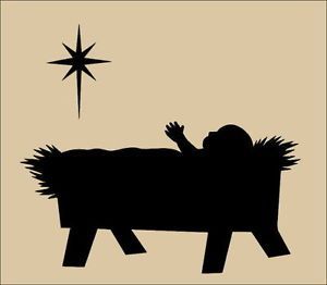 300x262 Baby Jesus In A Manger Silhouette Primitive Topper Stencil~ Baby