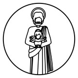 160x160 Circular Sticker With Silhouette Of Saint Joseph With Baby Jesus