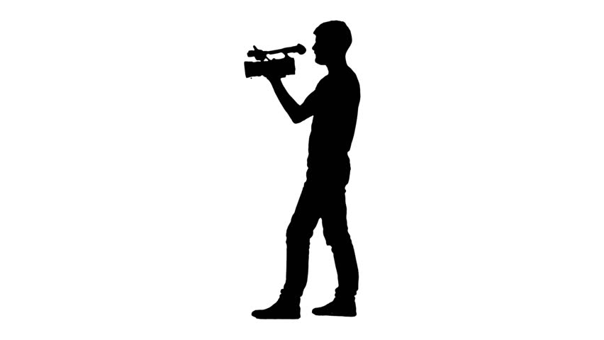 852x480 Job Operator With A Video Camera. White Background. Silhouette