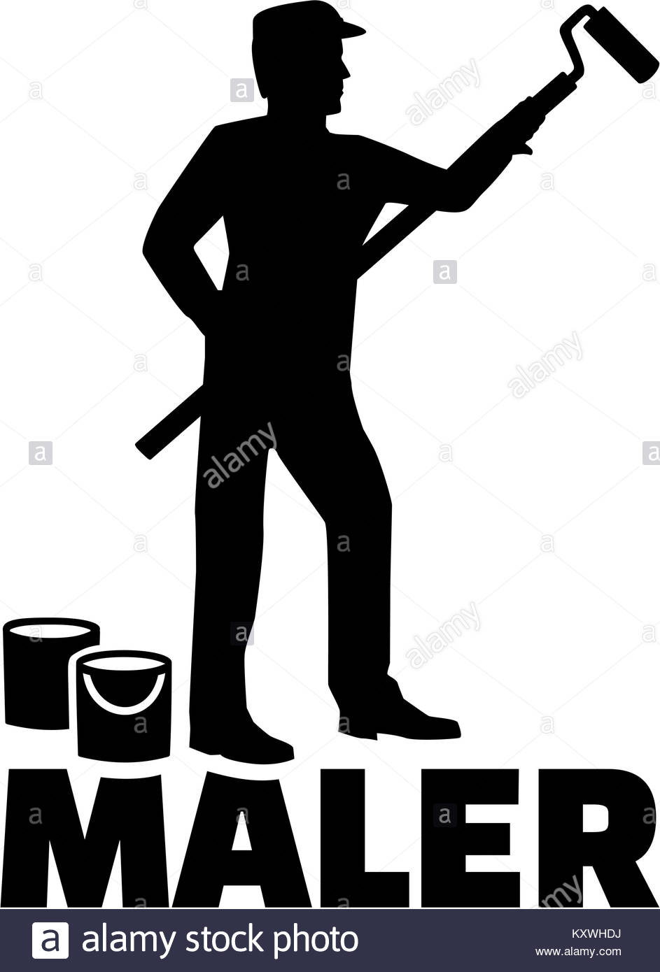 943x1390 Painter Silhouette With German Job Title Stock Photo 171436878