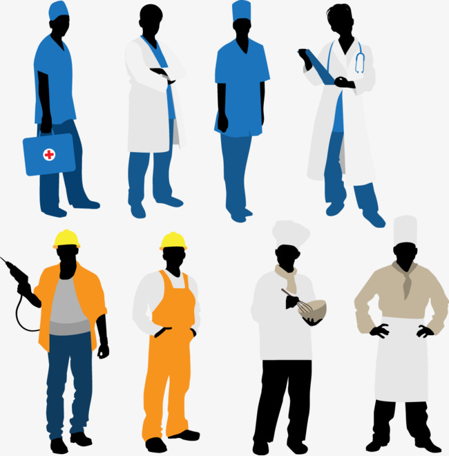 650x660 Various Occupations Silhouette Figures, Decoration, Vector