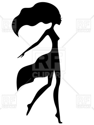 300x400 Slim Girl With Waving Hair In Motion, Silhouette Royalty Free