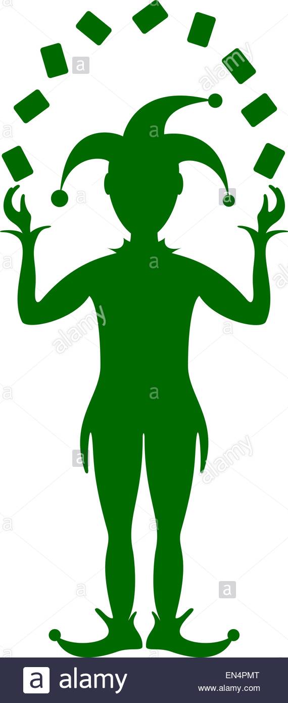 570x1390 Green Silhouette Of Joker Playing With Cards Stock Vector Art