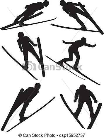 355x470 Ski Jumping Silhouette On White Background Vectors