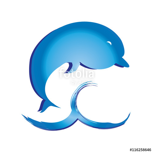 500x500 Dolphin Jumping Above Water Blue Wave Splash Vector Illustration