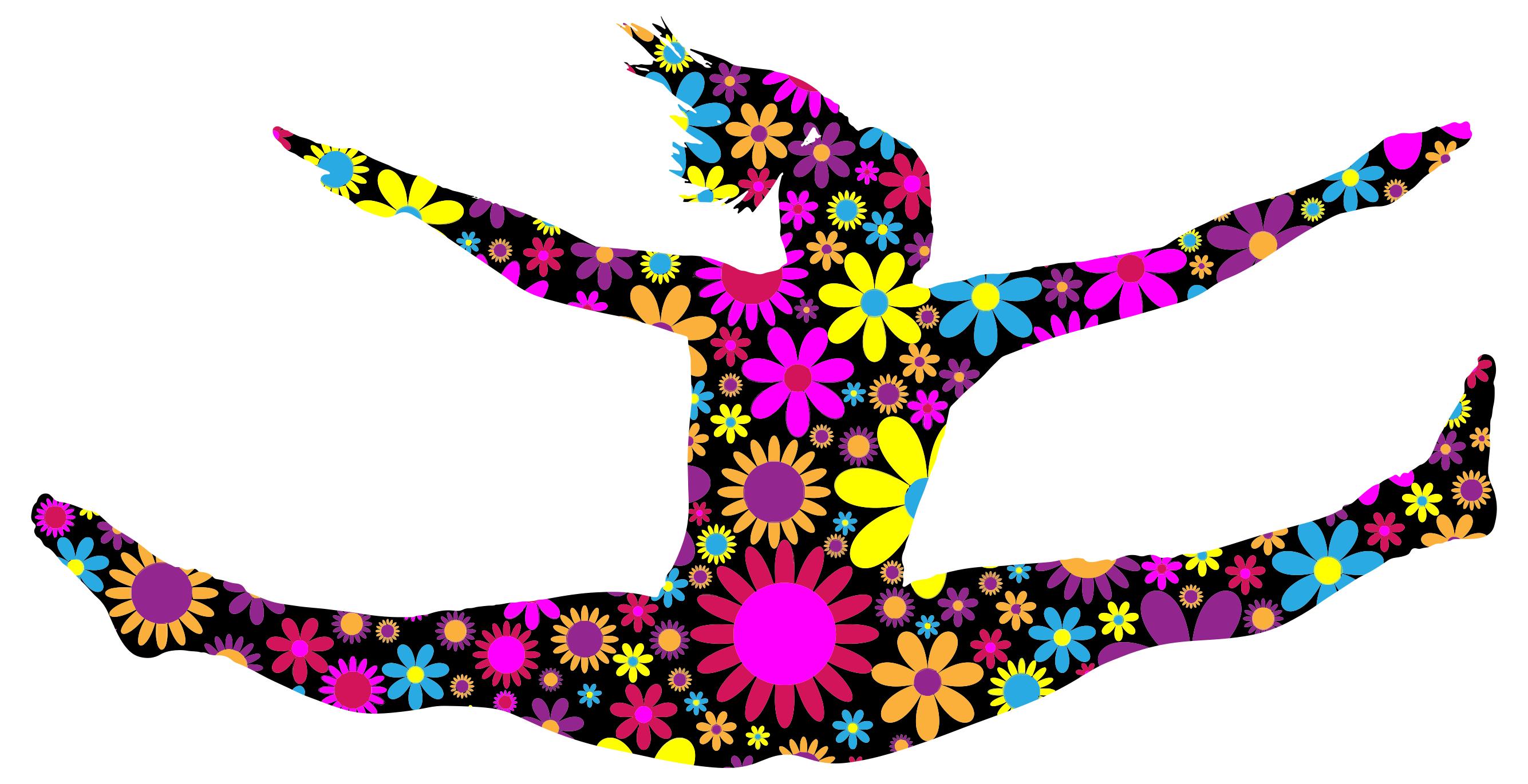 2669x1370 Floral Jumping Girl Silhouette 2 Clipart