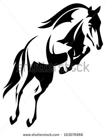 360x470 Beautiful Jumping Horse Black And White Vector Outline By