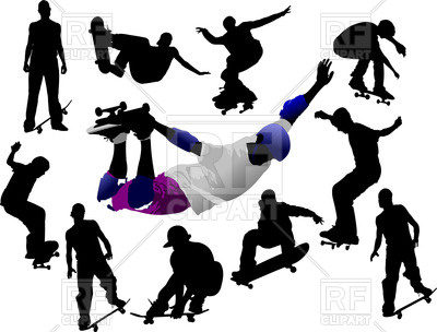 400x304 Silhouettes Of Jumping Skateboarders Royalty Free Vector Clip Art