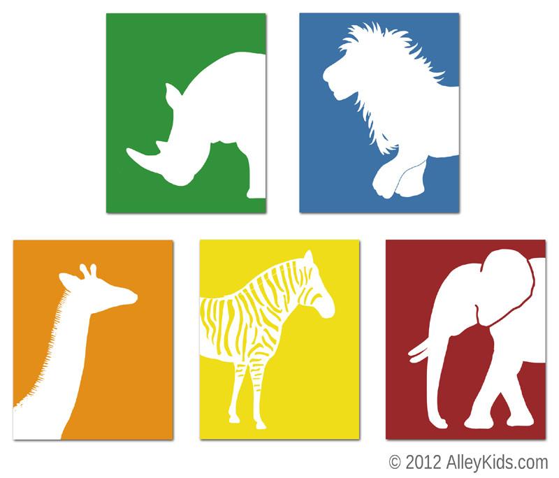 800x684 Safari Nursery Art, Elephant, Giraffe, Zebra, Lion, Rhino, Jungle
