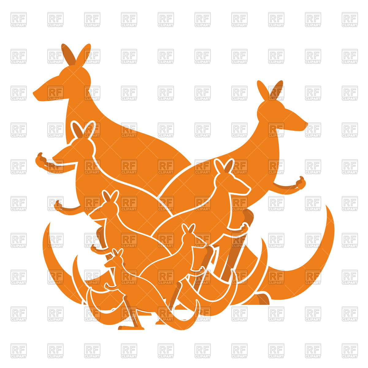 1200x1200 Orange Silhouettes Of Kangaroo Family Royalty Free Vector Clip Art