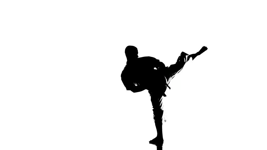 852x480 A Silhouette Of A Karate Man Exercising Against White Background