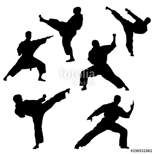 500x500 Black Silhouette Of Karate On A White Background Stock Image