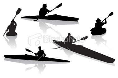 380x253 Vector Illustration Of Silhouetted Kayakers Kayaking On Open Water