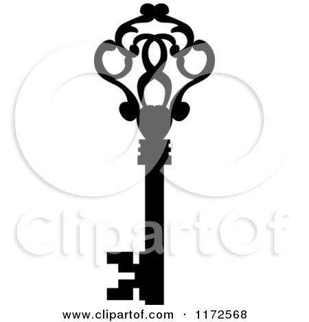450x470 Clipart Of A Black And White Antique Skeleton Key 18