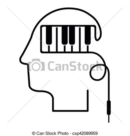 450x470 Black Silhouette Head With Piano Keys Vector Illustration Clipart