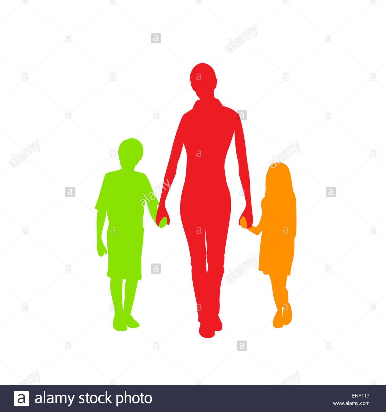 1300x1390 Family Silhouette Mother With Two Kids Holding Hands Stock Photo