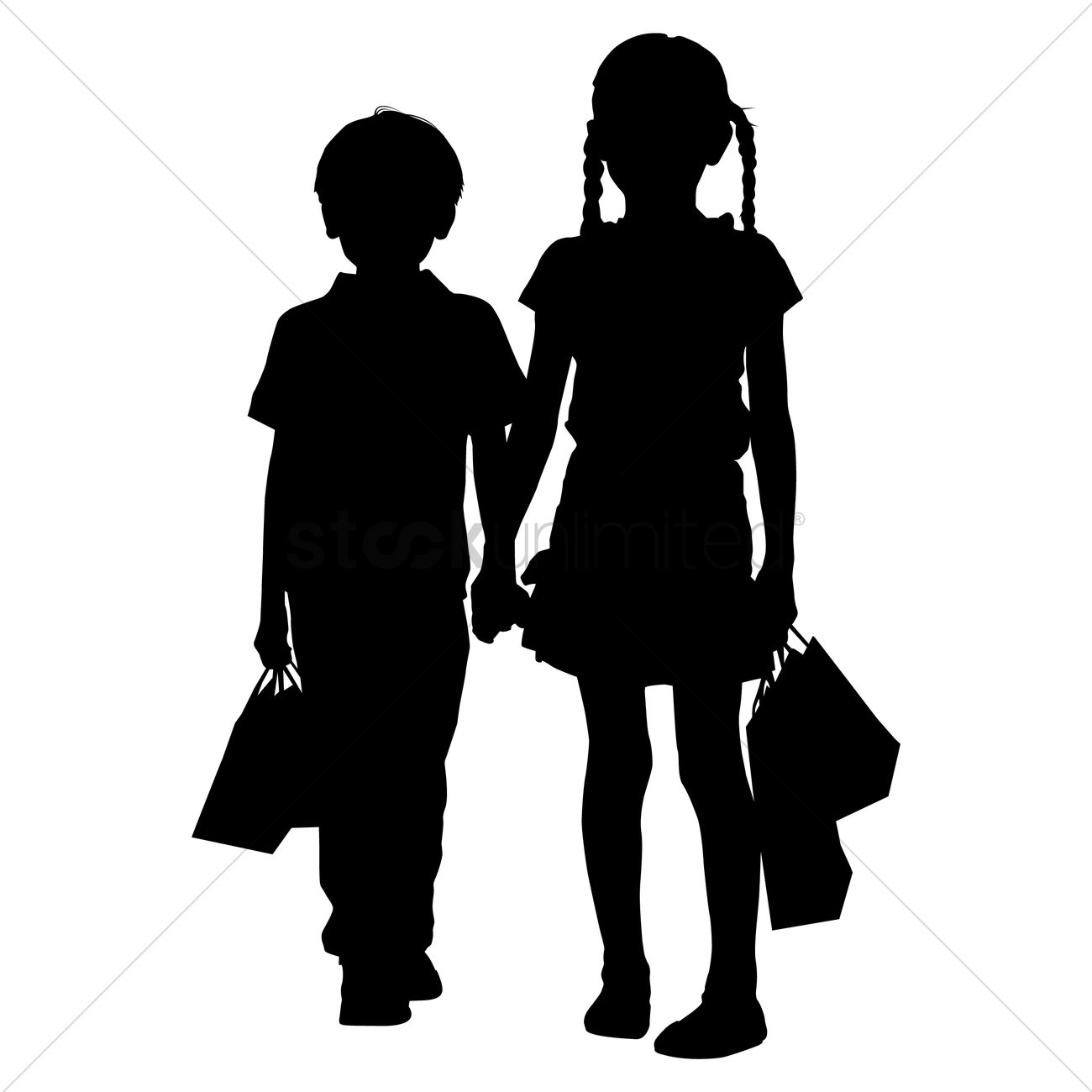 1300x1300 Silhouette Of Kids Shopping Vector Image