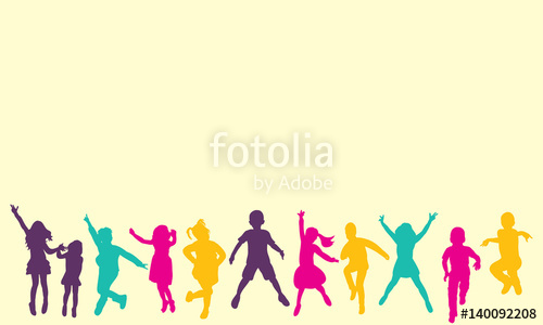 500x300 Isolated, Silhouette Children Jumping, Multicolored Silhouettes