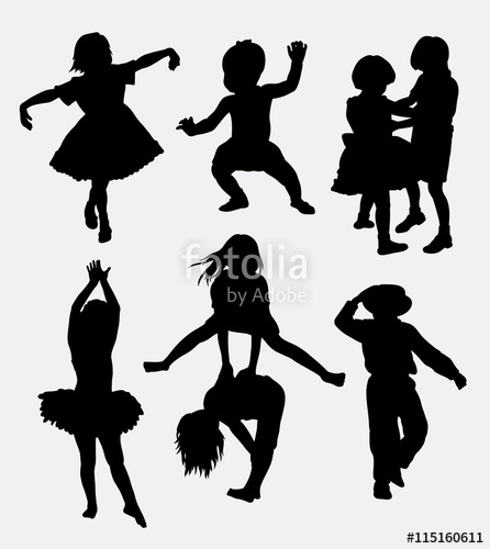 446x500 Kids Playing Silhouette. Male And Female Children Gesture. Good