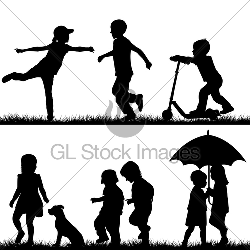 500x500 Children Silhouettes Playing Gl Stock Images