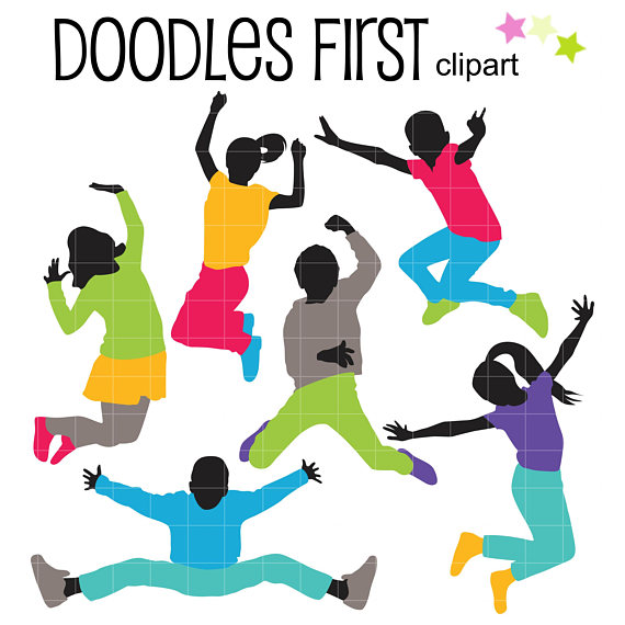 570x570 Jumping Kids Silhouette Digital Clip Art For Scrapbooking Card