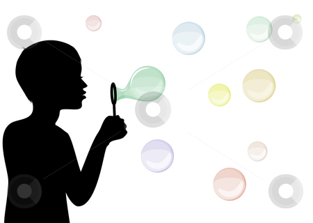 450x320 Kids Silhouette With Soap Bubbles Stock Vector